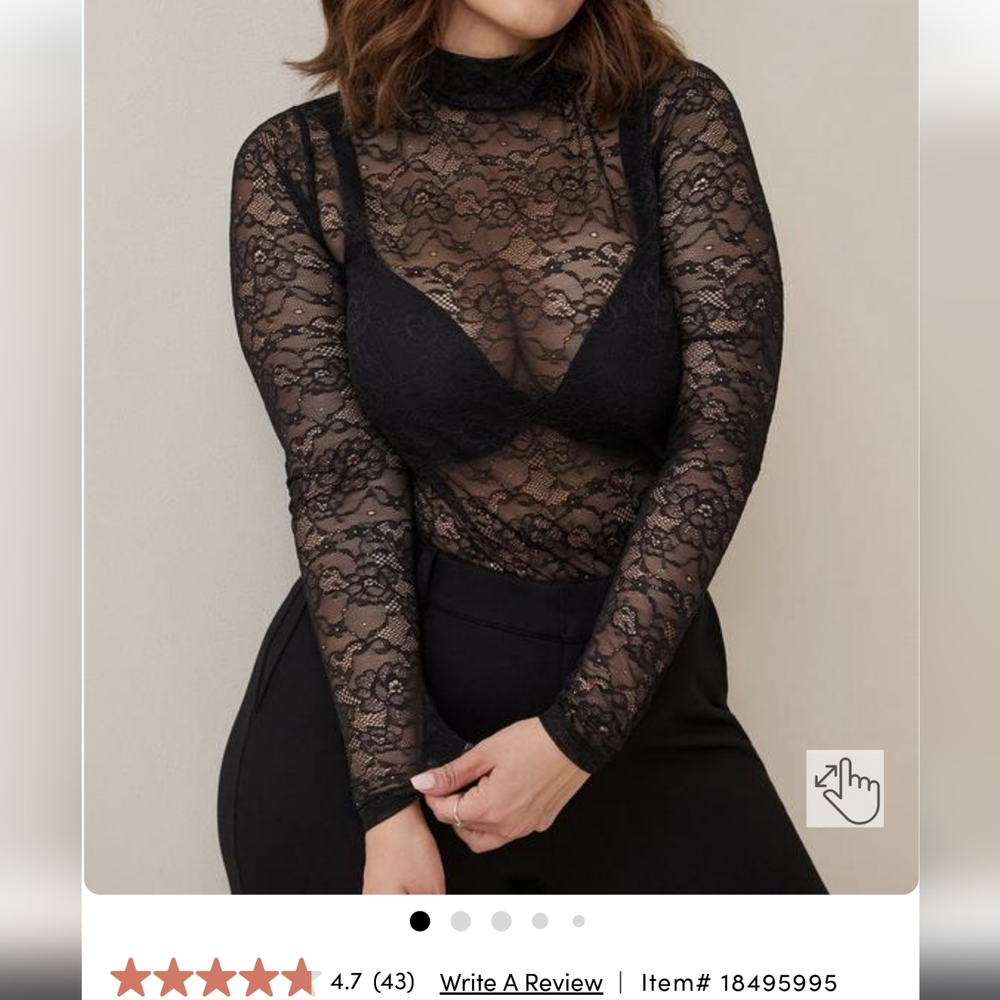 Torrid sheer lace mock neck long sleeve, like New, size 1